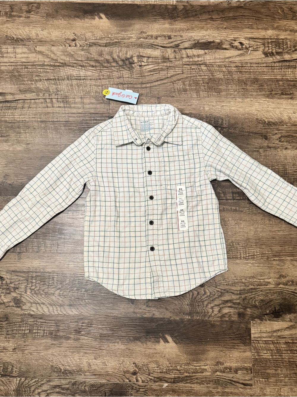 Cat & Jack White Button-Down Shirt with Blue and Red Windowpane